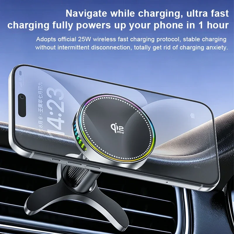 Qi2 25W Magnetic Wireless Charger Stand with Air-Cooling Fan and Car Charger
