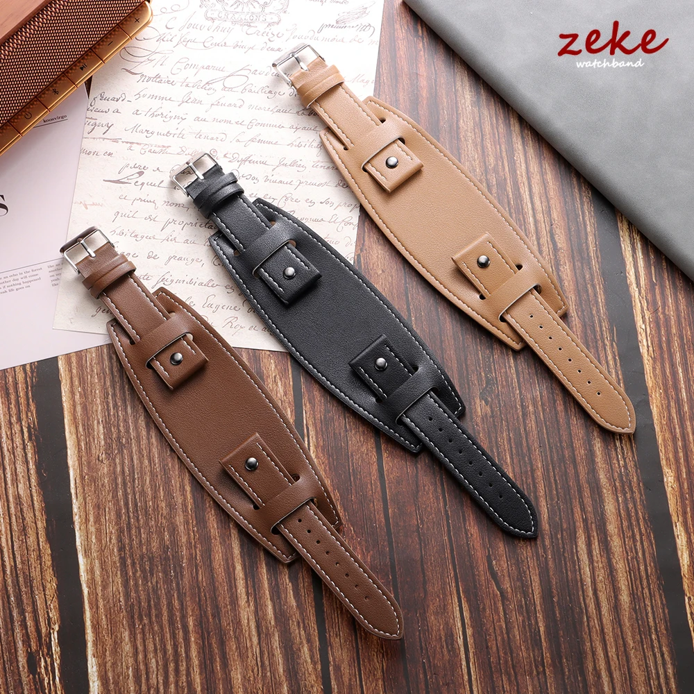 Vintage Leather Cuff Men's Watch Band - Dark, Light, and Black Brown Options