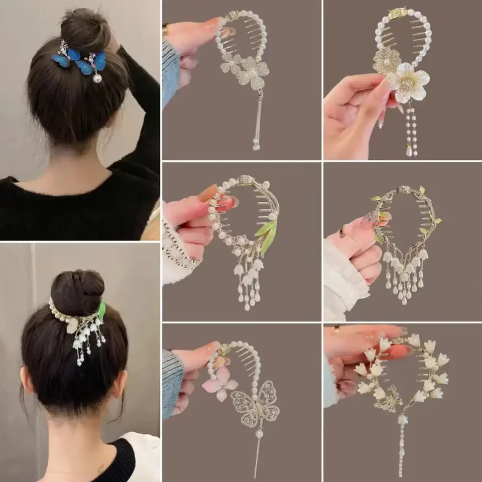 Mollette Per Capelli Con Fiori Di Farfalla, Perle Francesi Vintage