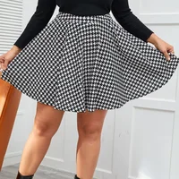 Plus Size Black And White Houndstooth Print Summer Elegant Flared Skirt Women Elastic Waist Casual Mini Skirt Large Size 6XL 7XL - Image 3