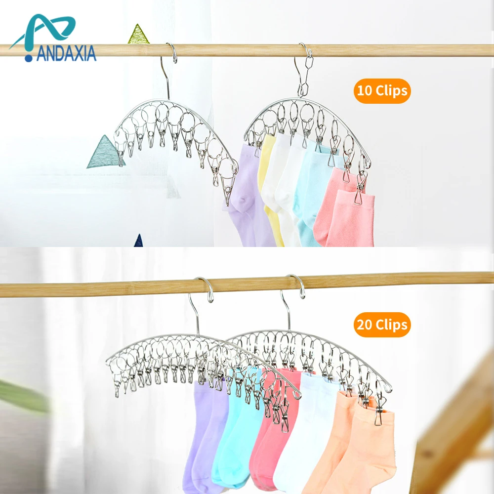 Clothes drying rack Cross Border Stainless Steel Clothes Rack Curved 6/8/10 Clip Sock Rack Drying Stainless Steel Clip Windproof Clothes Hanger