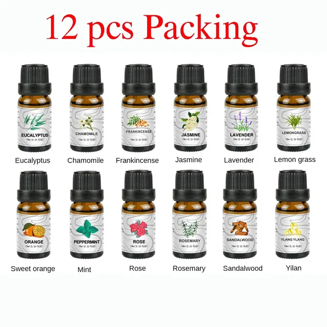 12 Palack Csomag Aromaterápia Illóolaj -Készlet Levendula Rózsa Növényi Masszázs 10 Ml - Image 2
