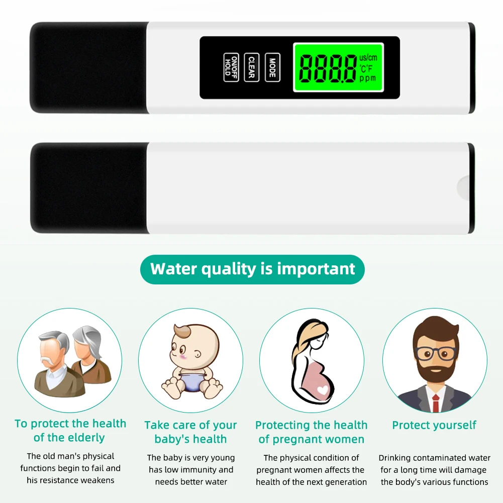 4 in 1 Digital Water Tester EC Meter & Temperature Meter 0-9990 PPM Water Test for RO-RODI System Drinking Aquariums water quality meter