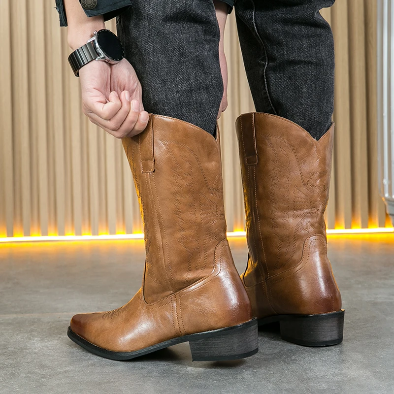 English Style Men's Chelsea Boots Pointed Tips Trendy Brown Work Boots High-end Banquet Dress Boots for Men‘s Free Delivery