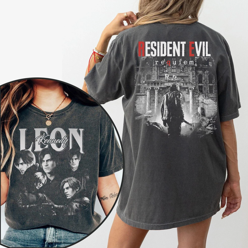 Leon S. Kennedy Resident Evil 9 Requiem Shirt Biohazard Tee Grace Emily Gideon Tee Short Sleeve Women for Spring Summer Unisex 3