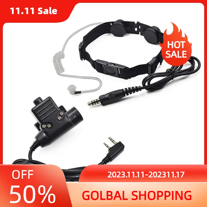 New U94 PTT for BaoFeng/TYT UV-5R UV-82 Two Way Radio CS Z Tactical Throat Mic Z003 Air Tube Headset Yellow/Black