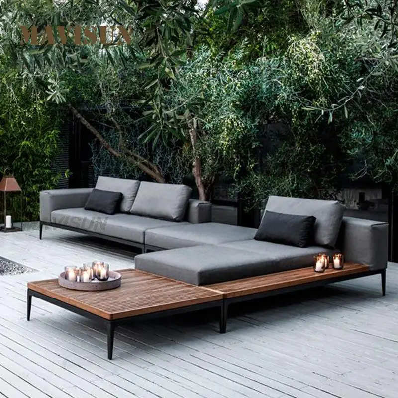 Patio Furniture Set Outdoor Sofa For Courtyard Garden Hotel Balcony Waterproof Sunscreen Fabrics Sofa Coffee Table Combination