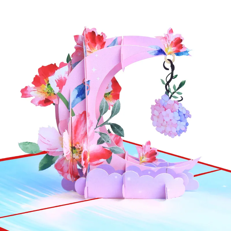 

10pcs Handmade Moon Flower 3D Pop UP Greeting Invitation Paper Card For Thanks Christmas Wedding Birthday Party Gift
