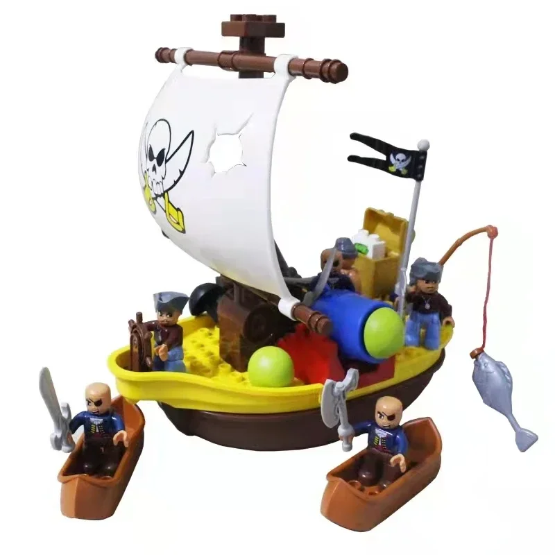 Large Building Block Adventure Ship Series - Brave Pirates Treasure Island Playset
