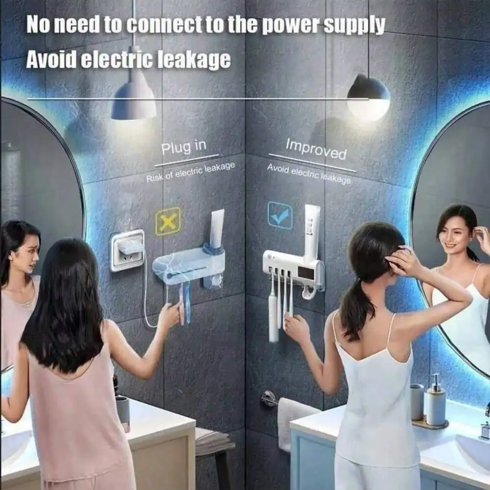 Toothbrush Sterilizer Wall Mounted Intelligent ToothBrush Sterilizer UV Free Solar Powered Cleaner Automatic Tooth paste Dispenser