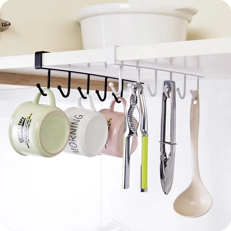 1pc Kitchen Cup Storage Rack With 12 Hooks, Under Cabinet Hanging Cup  Holder For Glass, Headphone, Towels, Household Storage Organizer For  Kitchen, Be