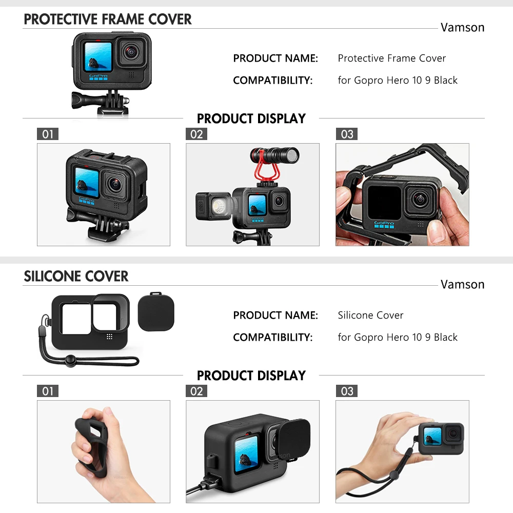 Vamson Silicone Case for Gopro 12 11 10 9 Camera Waterproof Protective Cover Strap Tripod for Hero 12 Accessories - AliExpress