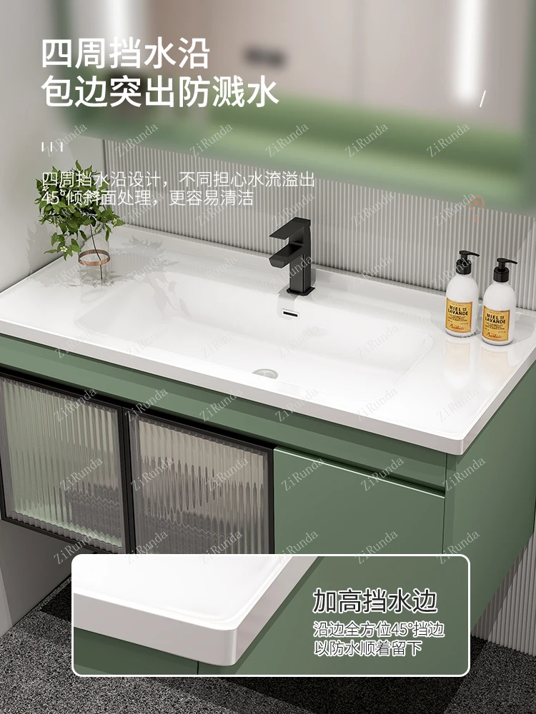 ~Simple Ceramic Whole Washbin Solid Wood Bathroom Cabinet Combination Inter-Platform Basin Smart Mirror Cabinet