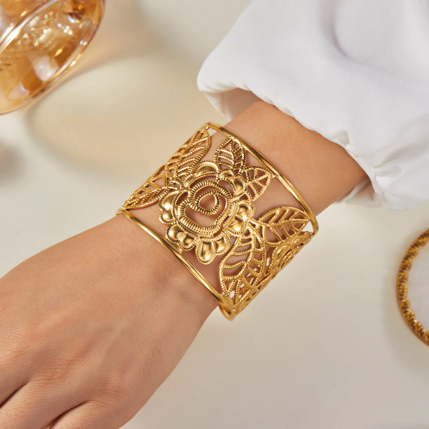 Zarte gepresste Blume Edelstahl Armband für Frauen Vintage Schleife Herz Muster Dot Armreif Freundschaft Schmuck Geschenke – Detail 17