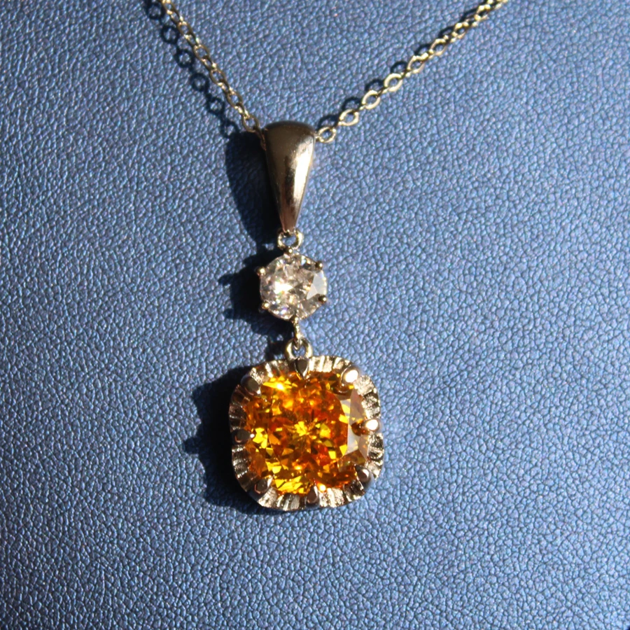 

Роскошная модная подвеска из натурального желтого циркона с граненым кристаллом и бриллиантом и цепочкой из серебра 925 пробы