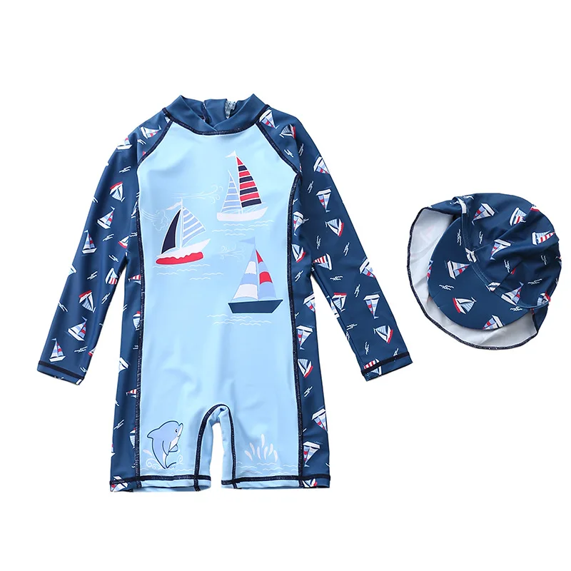 Boy One Piece Swimsuit Long Sleeve Bathing Suit Kids Dinosaur Overalls Children Swimwear For Boys Beach Baby Swimming Wear