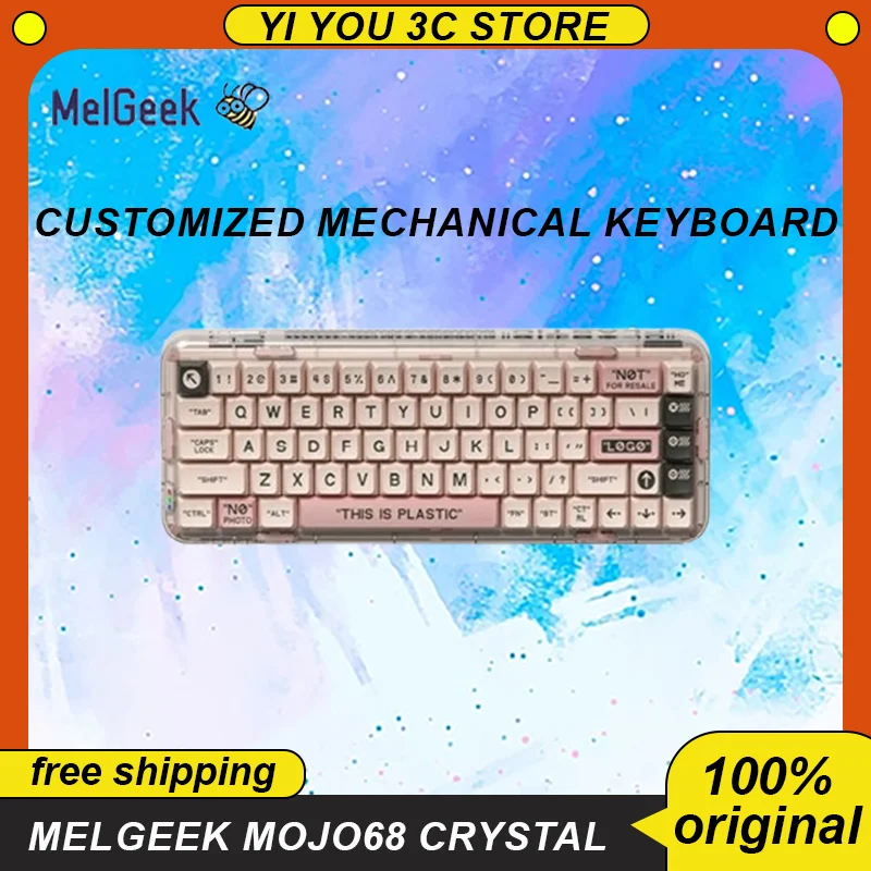 

Механическая игровая клавиатура Melgeek Mojo68 со стразами, Беспроводная Bluetooth клавиатура с трехрежимным RGB подсветкой, прозрачная клавиатура с горячим разъемом