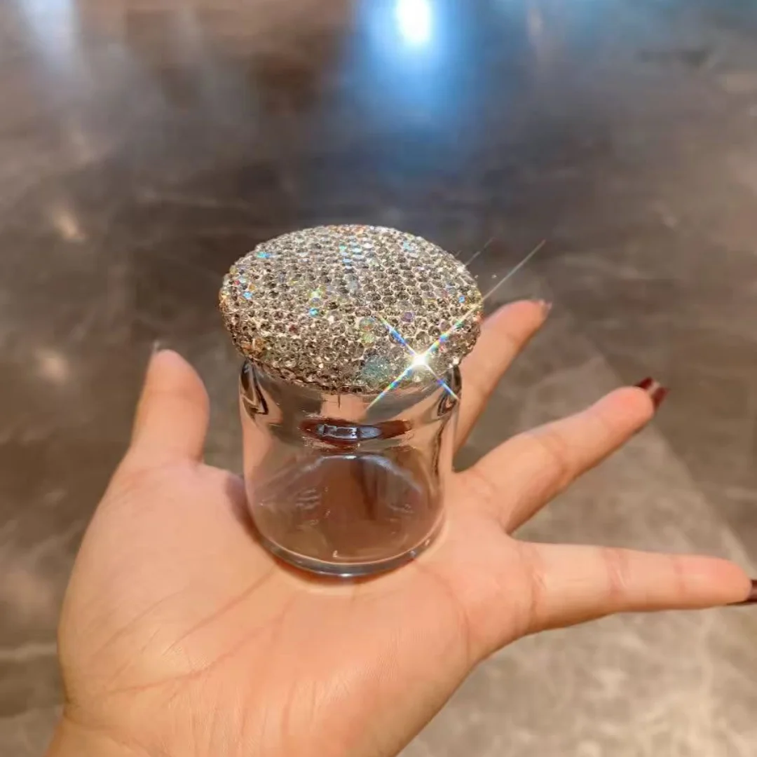 High-End Glass Storage Bottle Artificial Diamond-Encrusted Empty Bottle Portable Gold Bean Mini Object Storage Jar