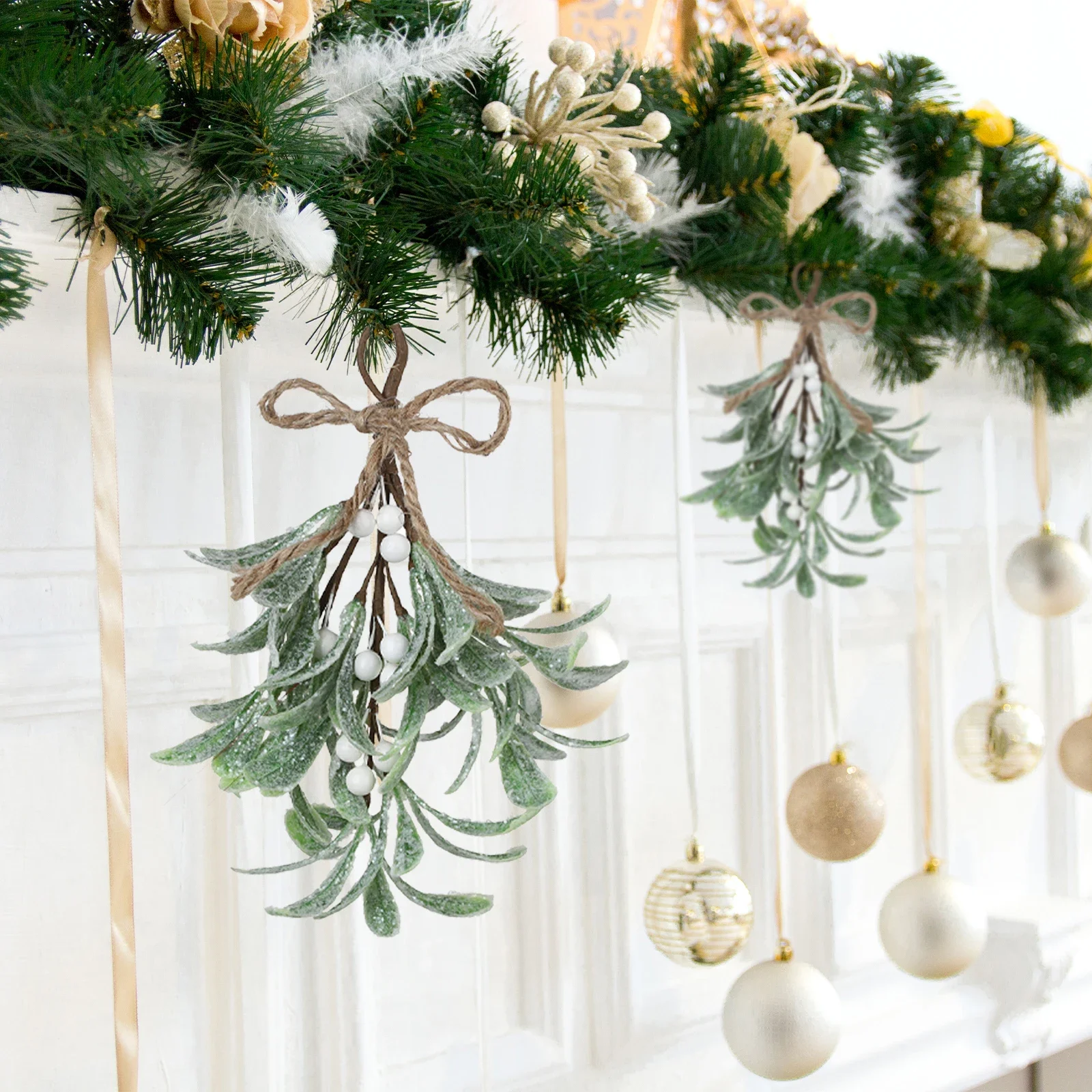 23cm Artificial Mistletoe Branch Fake Red White Decorative Flower Bouquet Holiday Home Christmas Party Hanging Decorations