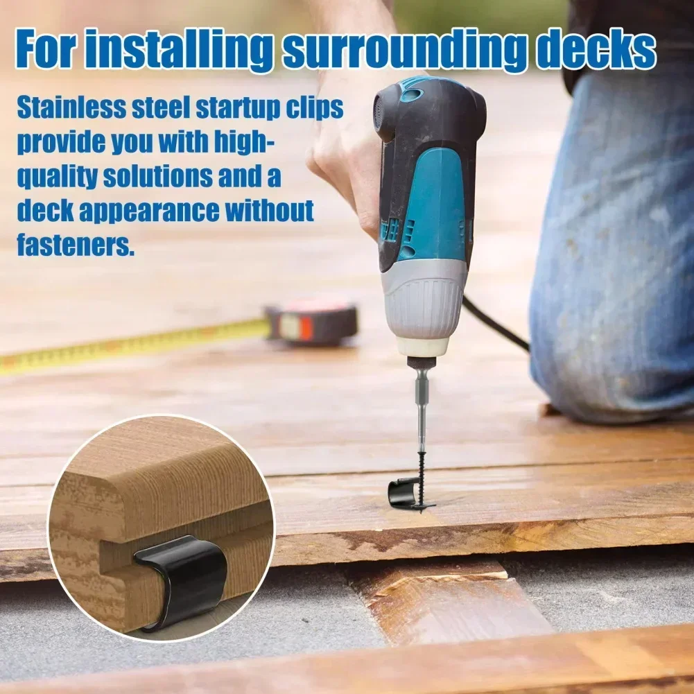 100PCS Composite Deck Clip Outdoor Flooring Fasteners Stainless Steel Black Decking Clips Start Clips Furniture Accessories