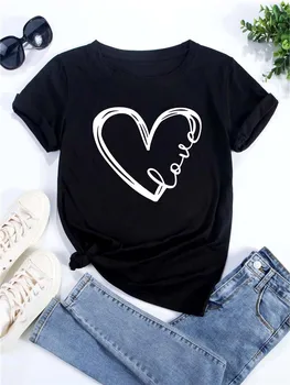 Love Heart Printed Trend Women Fashion Clothing Graphic T-shirts Clothes Print Female Shirt Short Sleeve Lady Casual Tee 1
