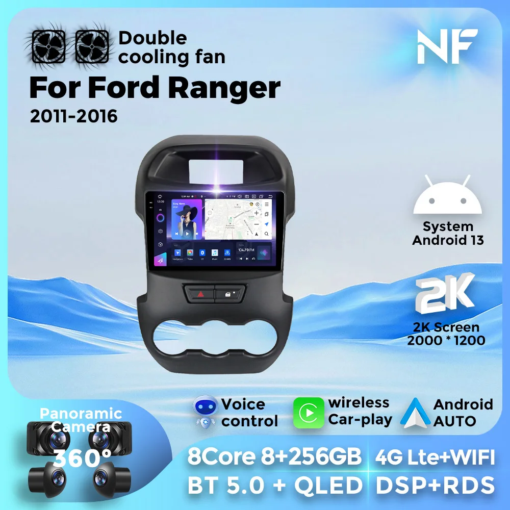 

9 "Автомобильный мультимедийный видеоплеер Радио android авто для Ford Ranger Xlt 2011-2016 Android 13 Carplay GPS WIFI синий зуб экран