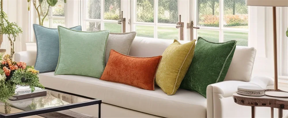 Chrimast Chenille-Kissenbezug, 45 x 45 cm, weicher Überwurf-Kissenbezug, dekorativer quadratischer Kissenbezug für Couch, Sofa, Bett, Kissenbezug 50 x 50 – Detail 5