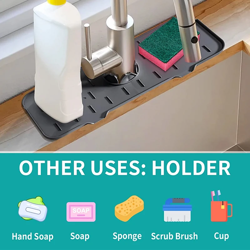 Kitchen Sink Splash Guard Faucet Absorbent Mat Silicone Faucet Splash Catcher Countertop Protector For Bathroom Kitchen Gadgets