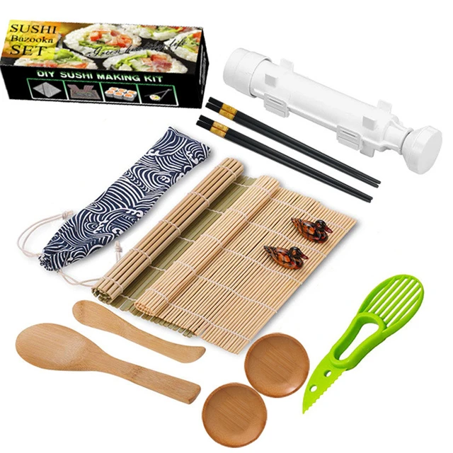 Sushi Making Kit for Beginners - Sushi Bazooka Sushi Maker Kit with Bamboo  Sushi Rolling Mat, Sushi Knife, Avocado Slicer, Chopsticks, Rice Paddle