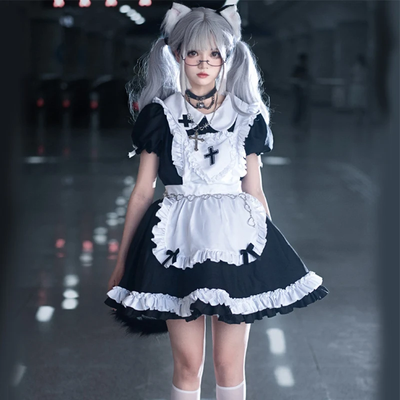 

Женский новый черно-белый классический костюм горничной, Униформа горничной с ангелом, для Хэллоуина
