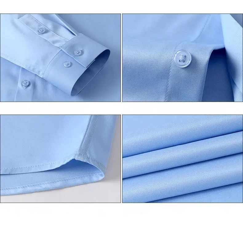 Men Long Sleeve Dress Shirts Slim Fit Social Business White 6XL