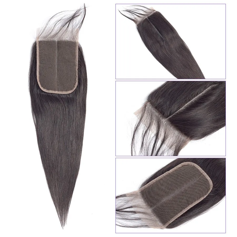 2x6 Lace Closure Brazilian 14-24 inch Straight Remy Human Hair Transparent 150% Density Deep Middle Part Lace Swiss