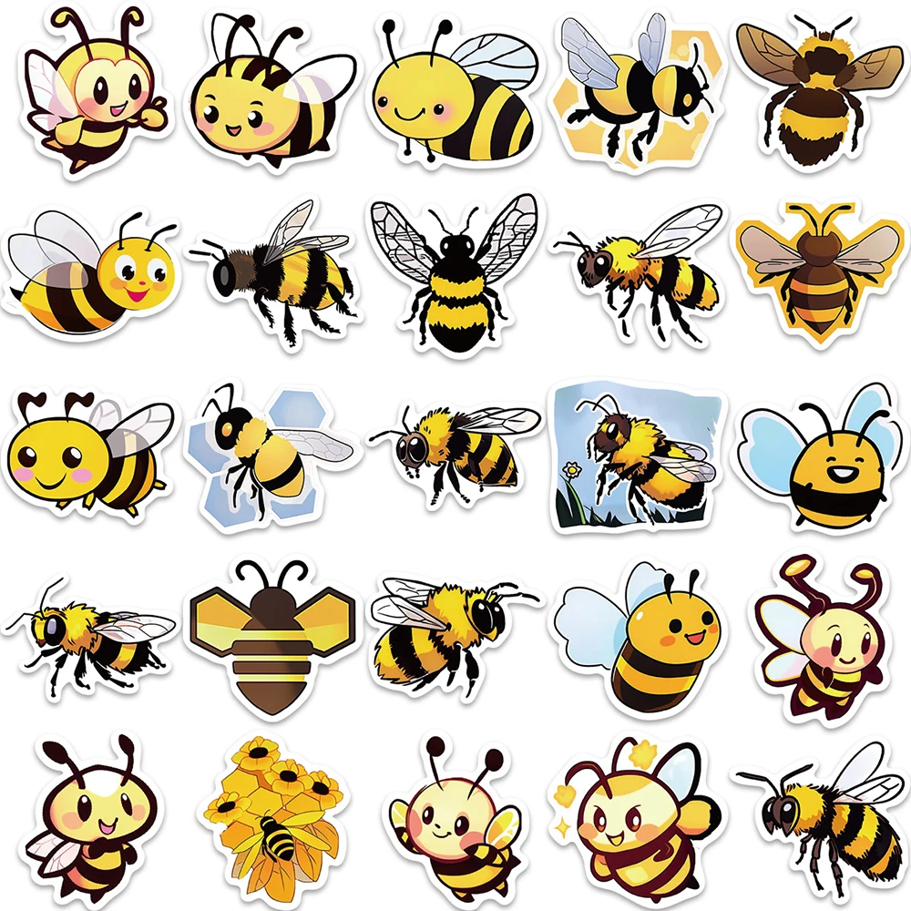 10/30/50PCS Cartoon Bee Stickers Cute Decals DIY Skateboard Phone Bike fridge Waterproof Suitcase PVC Graffiti Sticker Funny Toy