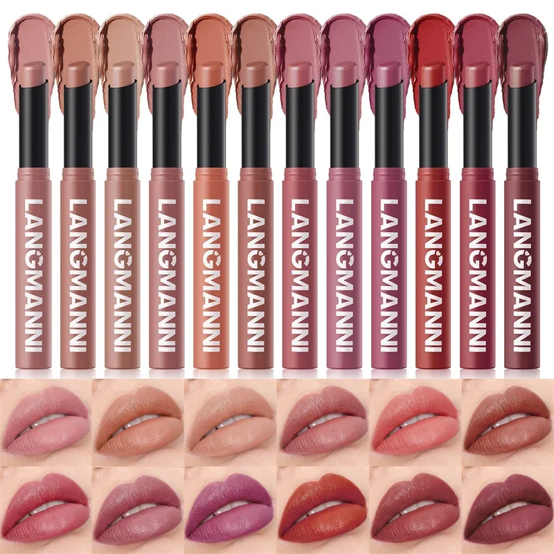 12 Color Matte Lipstick Non-Stick Cup Long-Lasting Velvet Finish Lipstick Pen Smooth Matte Lip Color Waterproof Non-Fading 3