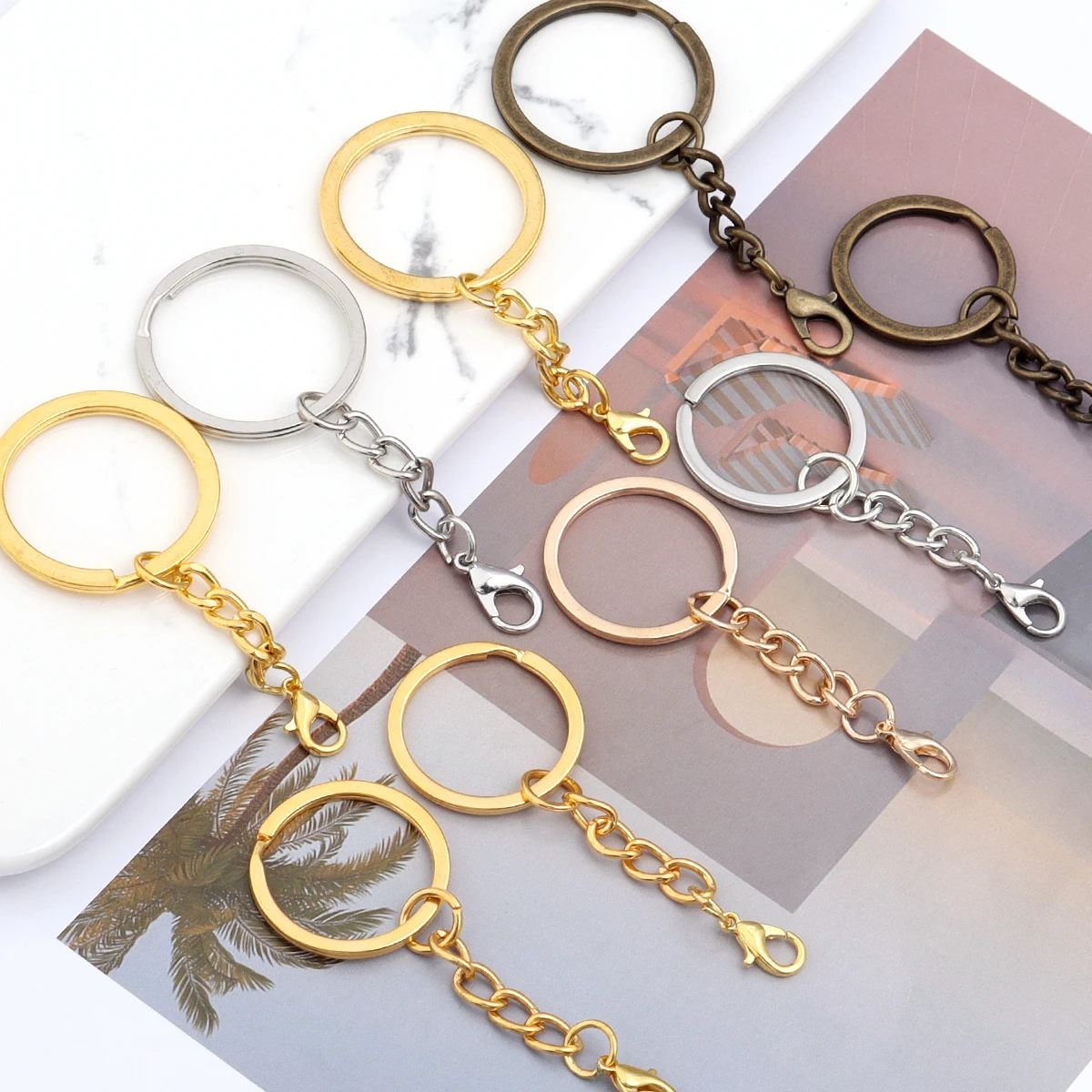 10pcs Alloy Key Chain Keychain With Lobster Clasps Long Round
