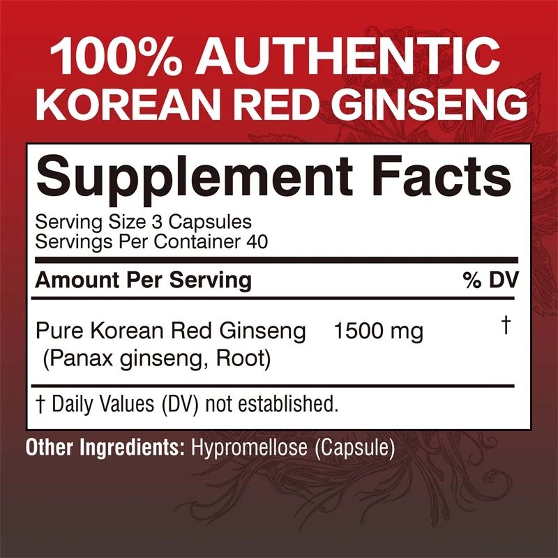 Ginseng Supplement Korean Red Panax Ginseng Supplement Increases Energy Strength Vitality Performance Focus