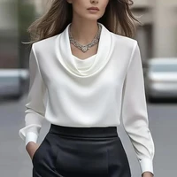 Satin Long Sleeve Shirt Women Elegant Slik Tops Female Solid Color Office Blouse For Women Spring Autumn Pullover - Image 3