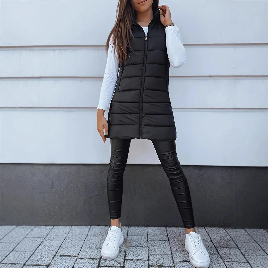 Women Autumn Winter Cotton Long Sleeve Warm Parka Vest