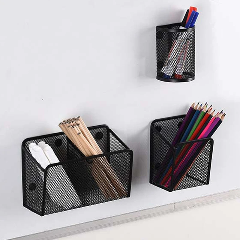 Magnetic Pencil Holder Stationery Storage Mesh Basket Desktop Pen Makeup Brush Container Kitchen Refrigerator Organizer pen holder stationery organizer stationery storage box desktop storage box desktop storage kit