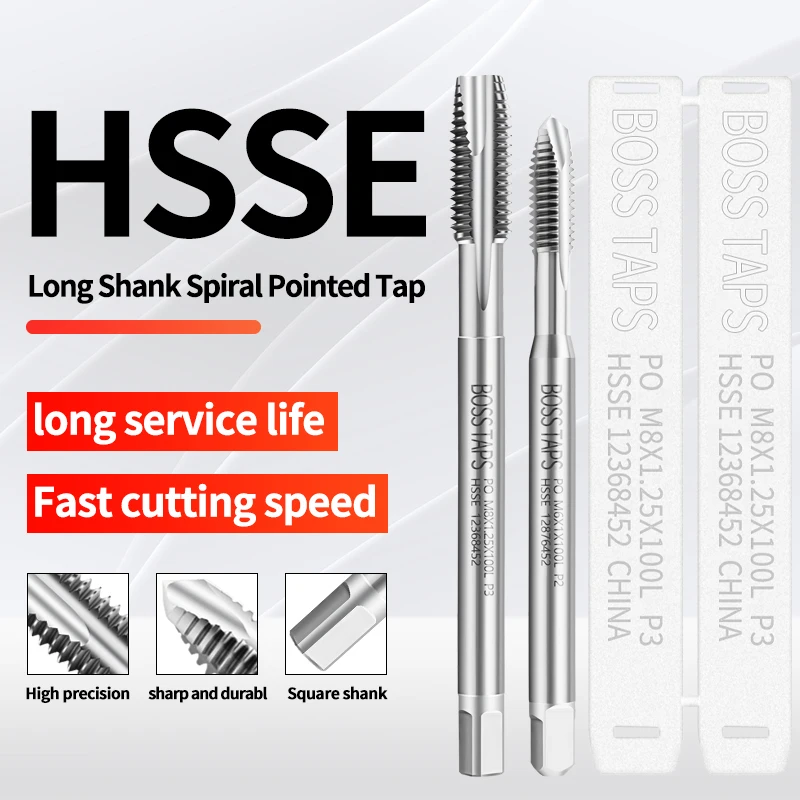 HSSE-M35 JIS Standard Long Shank 80 100 120 150 MM Spiral Pointed Tap M2 M3 M4 M5 M6 M8 M10 Machine