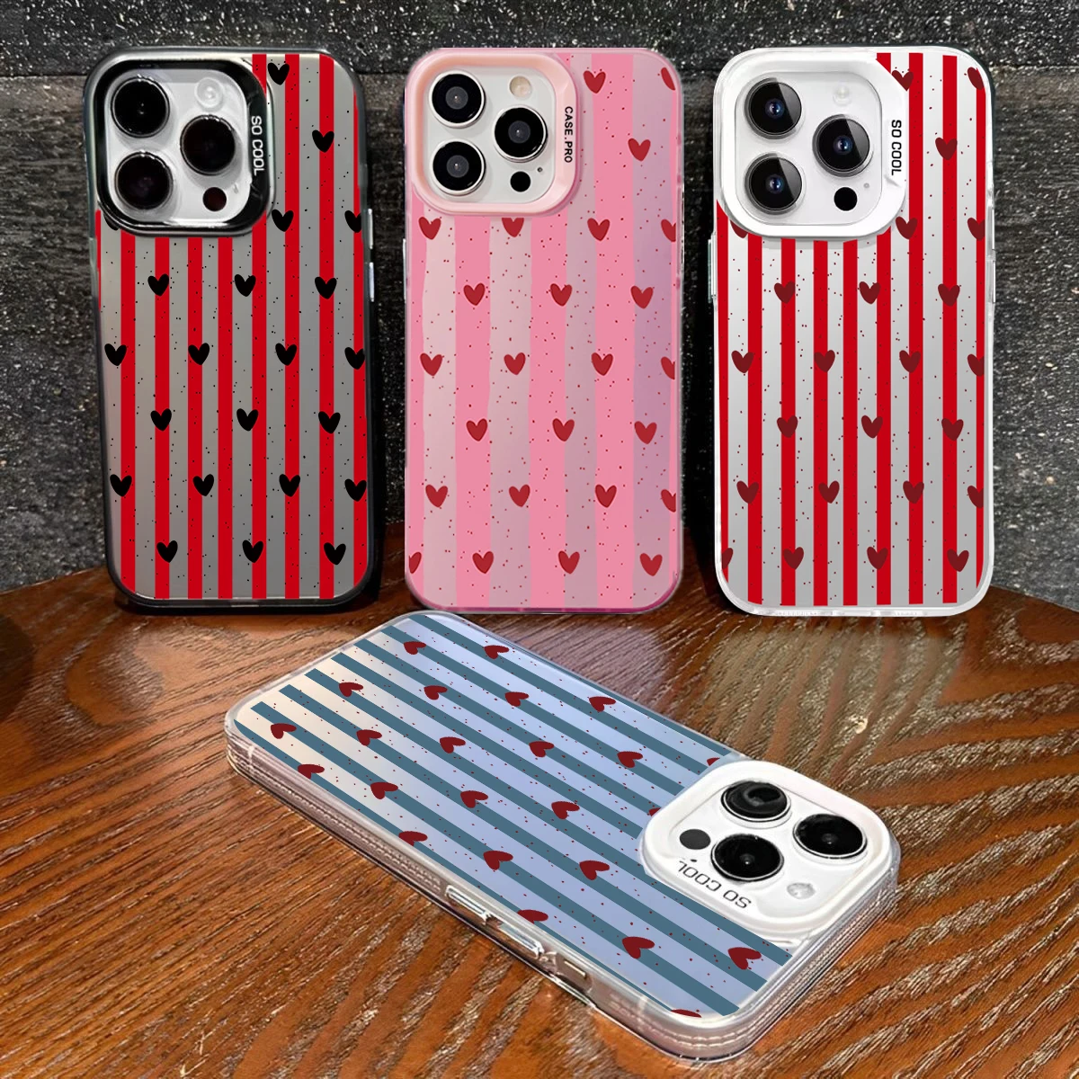 Trendy Stripe Love Heart Phone Case