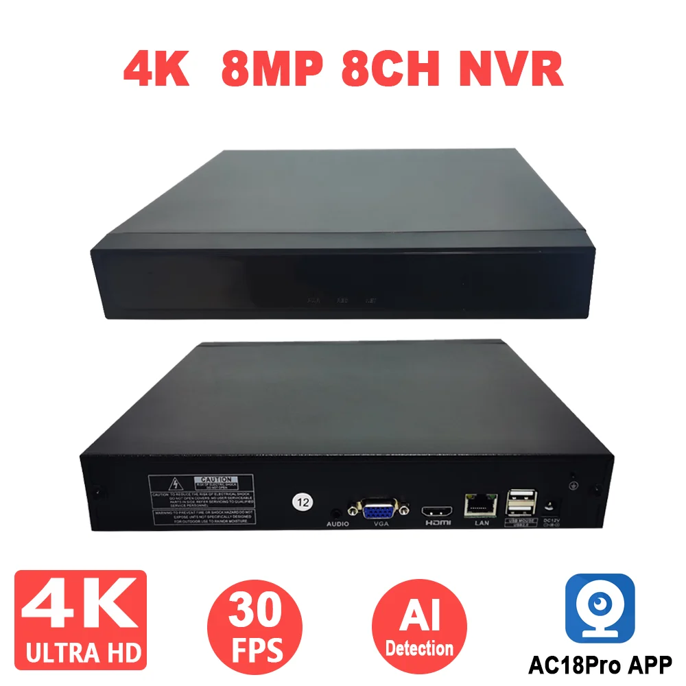 4K 8MP 30FPS NVR 8CH H.265 P2P ONVIF Network Video Recorder Human