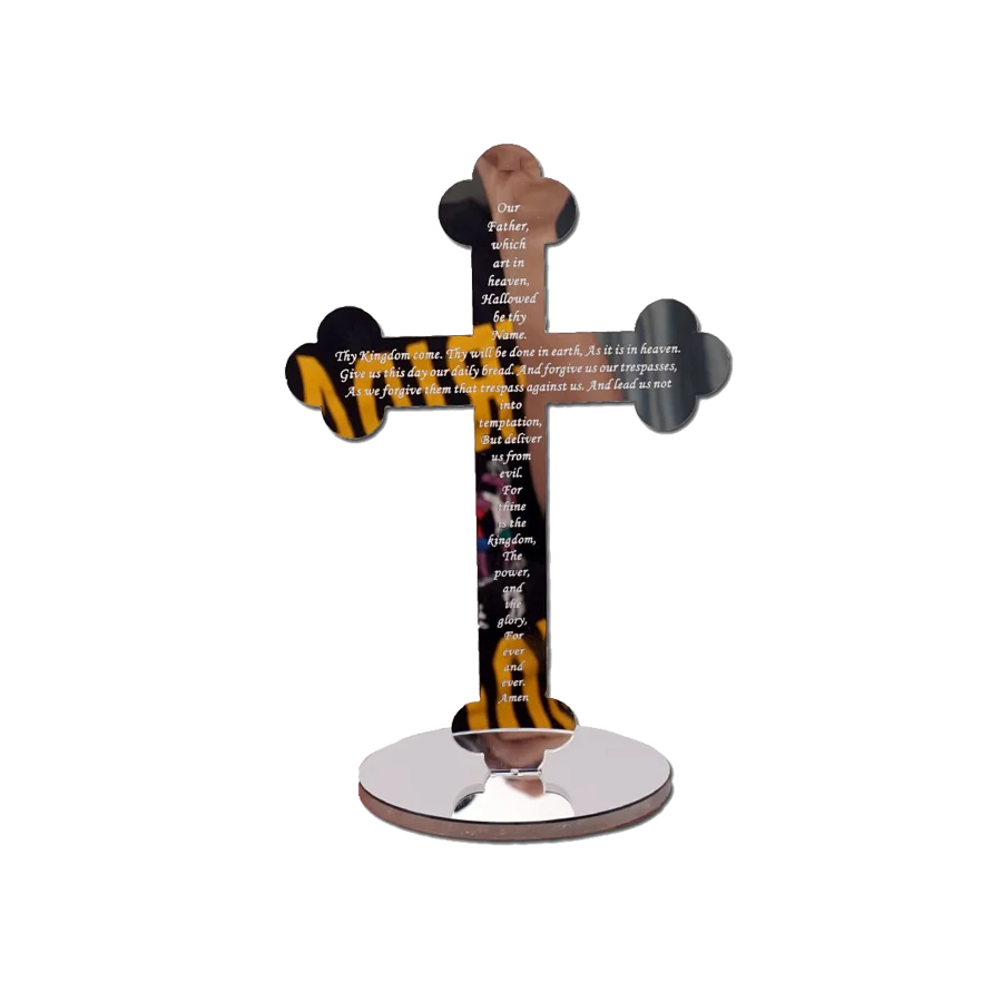 Aramaic Translation Freestanding Communion Prayer Cross - Baptism Party Decor