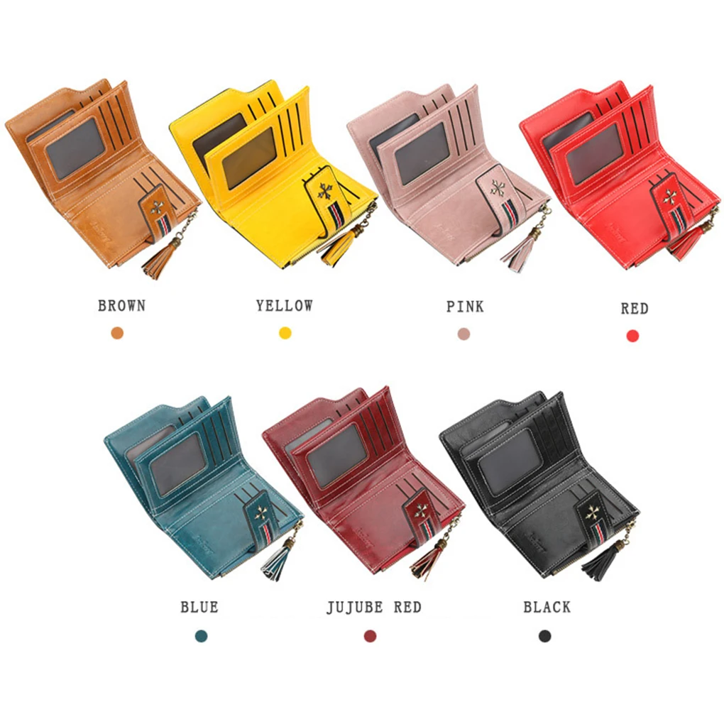 

Women Portable Leather Wallet with Tassel Foldable Money Purse Party Shopping Card Holder Carrying Bag Birthday Gift Pink