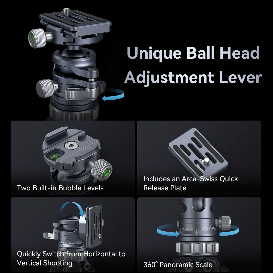 SmallRig 경량 여행용 삼각대 AP-02, 컴팩트 구조, 360 ° 볼 헤드, 퀵 릴리스 플레이트, 용 여행 가방, DSLR