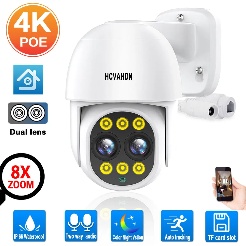 

XMEYE 4K 8MP Dual Lens POE PTZ IP Camera Auto Tracking Outdoor 8X Zoom CCTV Security Surveillance Camera Color Night Vision 4MP