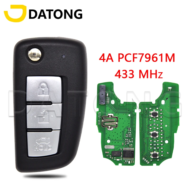 Datong World Car Remote Control Key For Nisan Sylphy 2019 2020 4A Chip PCF7961 433.92MHz Flip Key With Yellow Indicator Light