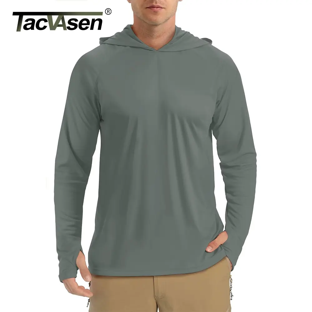 Sport T Shirt TACVASEN Summer UPF50+ Performance Hiking Mens Long Sleeve Sun Protection Running Quick Dry Hoodie Pullover Tops