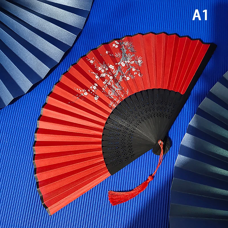 Vintage Chinese Style Folding Fan bamboo hand fan Wooden Shank Classical Dance Fan Tassel Elegent Female Home Decor folding fan hand fan wooden hand fan