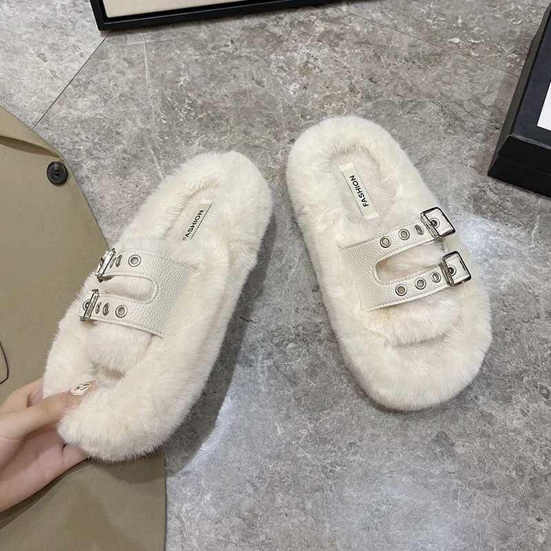 

Зимние сексуальные плюшевые тапочки для женщин, модные однотонные женские сандалии с открытым носком, Уличная Повседневная обувь, тапочки для женщин